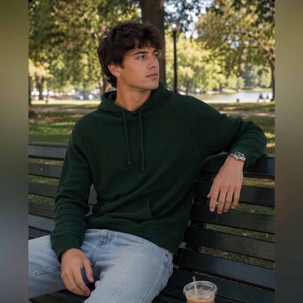 Ralph Lauren Polo Dark Green Waffle Knit Hoodie unisex